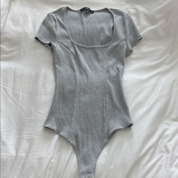 Lulus Ribbed Gray Bodysuit - Picture 1 of 3